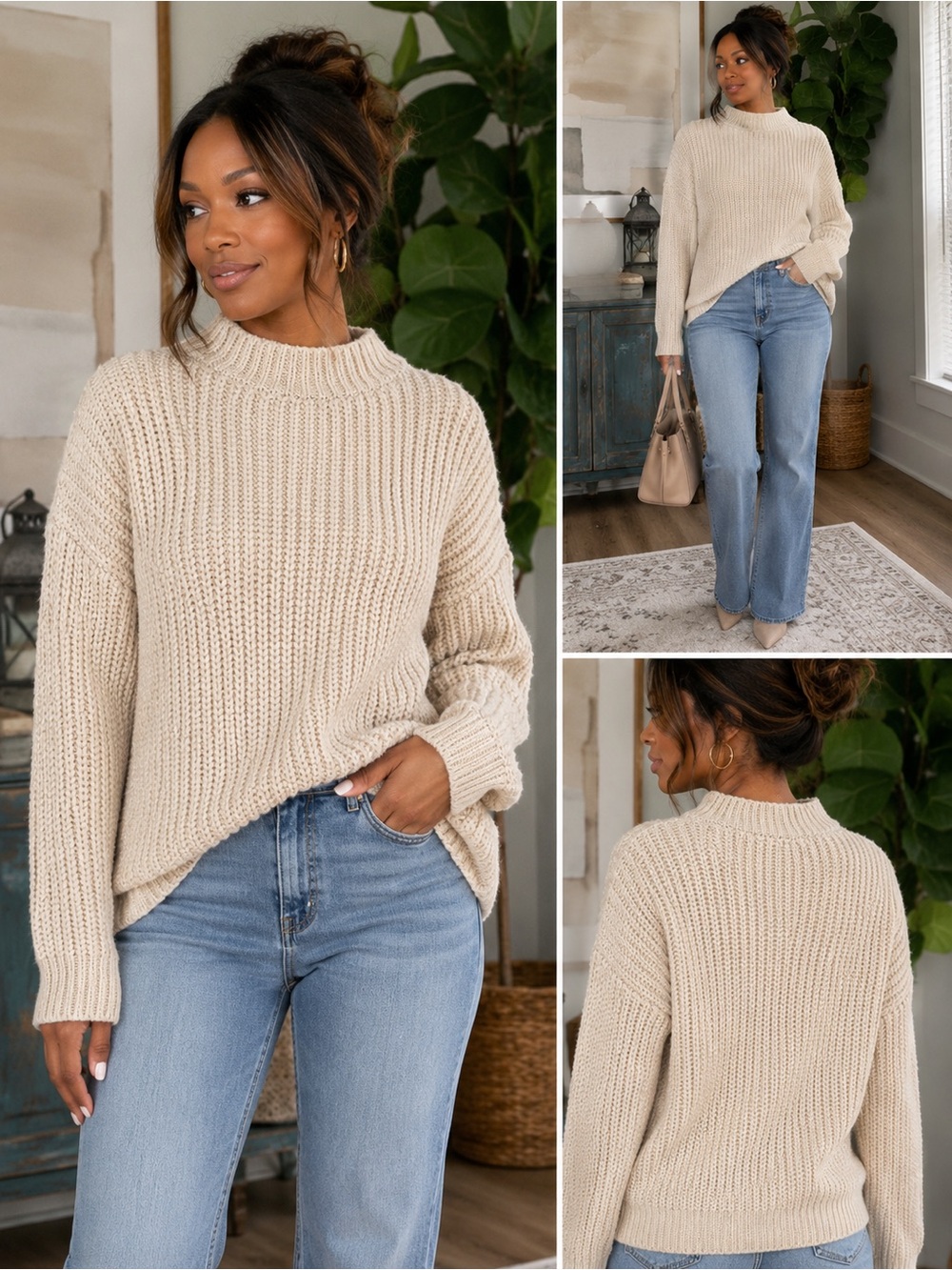 Zara oversized chunky knit sweater cream color size Medium